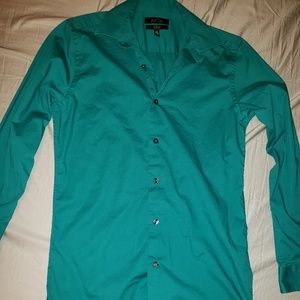 Apt 9 Green Button Down Shirt Slim Fit Size S